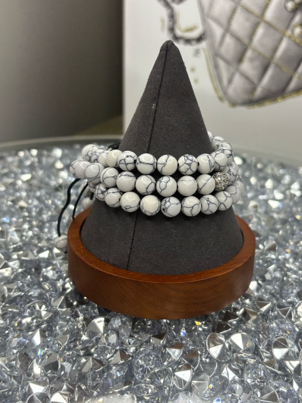 White Howlite Beaded Stretch Bracelet Stack - Picture 3 of 8